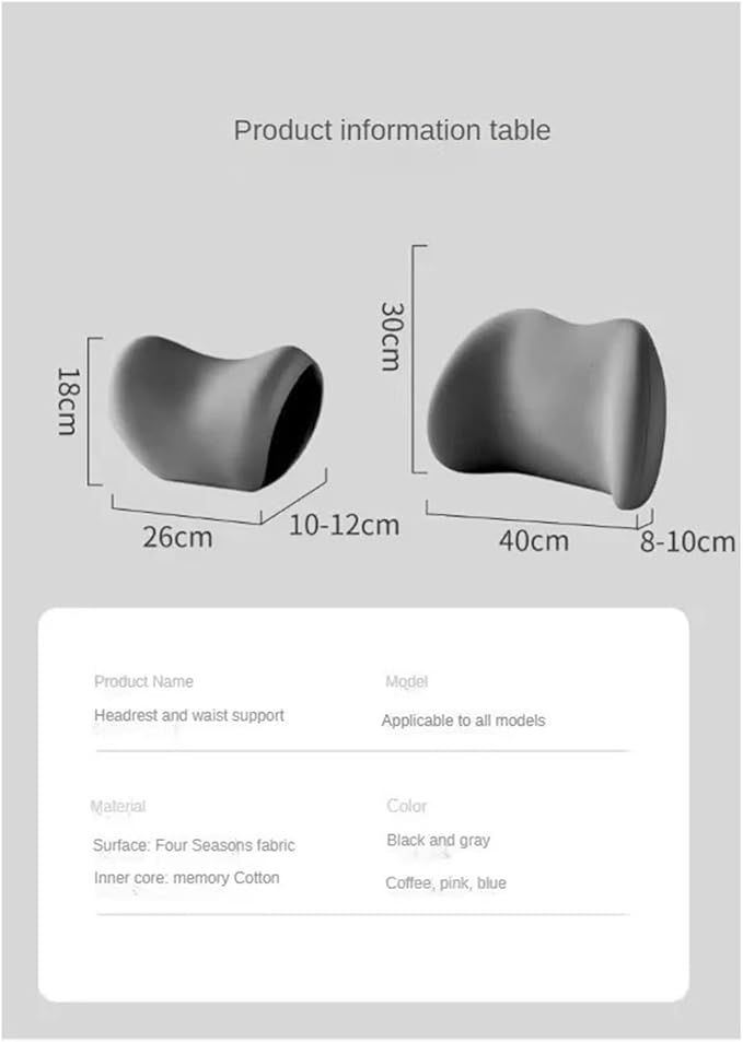 Car Neck Pillow and Lumbar Support Cushion - Memory Foam Backrest for Driver Seat Comfort(White)