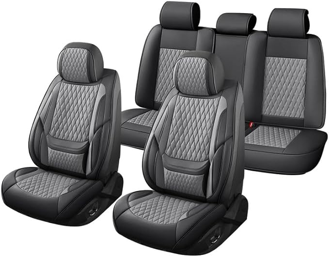 Car Seat Covers Full Set Custom Fit for Chevrolet/Chevy Sonic 2011-2020 - Premium Faux Leather with Lumbar Support | Breathable, Waterproof, Anti-Slip, Durable (Black&Gray,Full Set)