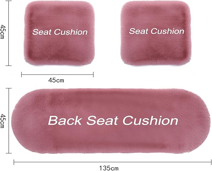 Plush Car Seat Cushion, Soft Warm Fuzzy Faux Rabbit Fur Fluffy Plush Auto Seat Cover Vehicle Car Front and Back Seat Protector Pad with Non-Slip Backing Cushion Interior Universal Fit (Pink1,3PCS)