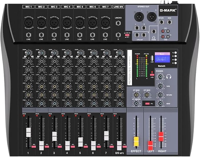 G-MARK MR80S Audio Mixer Interface USB Bluetooth Mixing Console 8 Channel 48V