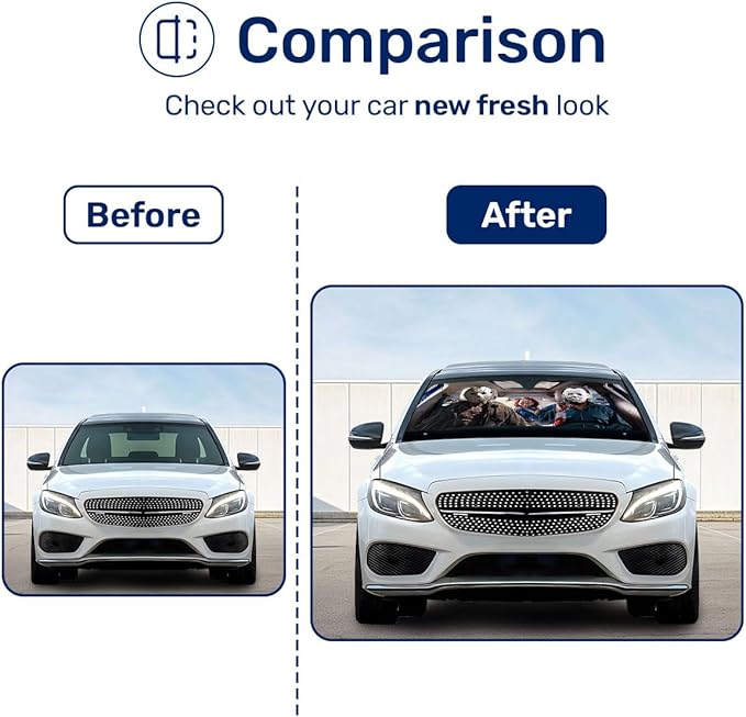 GENANY Horror Movie Character Windshield Sun Shade for Car SUV Truck (64x32 inches), Sun Shade Windshield for Windows, Protector Blocks UV, Halloween Car Decor