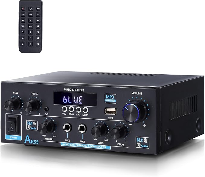 AK55 Bluetooth 5.0 Amplifier Home Audio, 2.0 Channel Max 450W Power Stereo