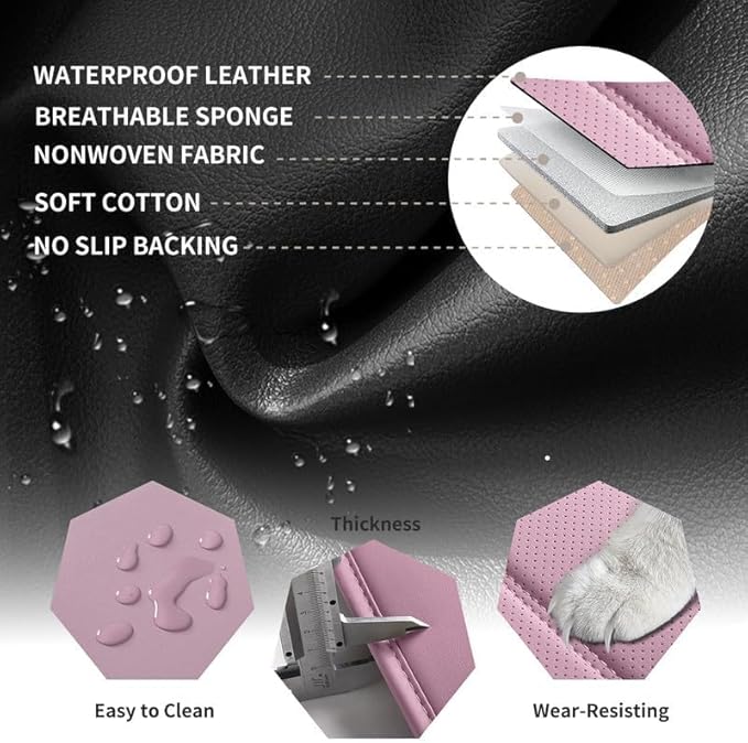 Car Seat Covers Full Set Fit for Buick Encore GX 2012-2026, Premium Faux Leather Waterproof Car Seat Protectors with Lumbar Support, Breathable Anti-Slip Easy to Install(Pink,Full Set)