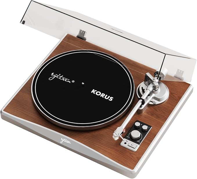 KORUS Record Player with External Speakers, Belt-Drive Turntable 2-Speed