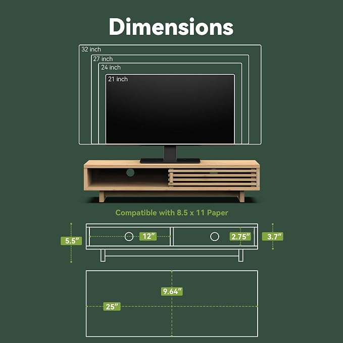 Monitor Stand Riser with Sliding Door, Computer Laptop Stand Desk Shelf
