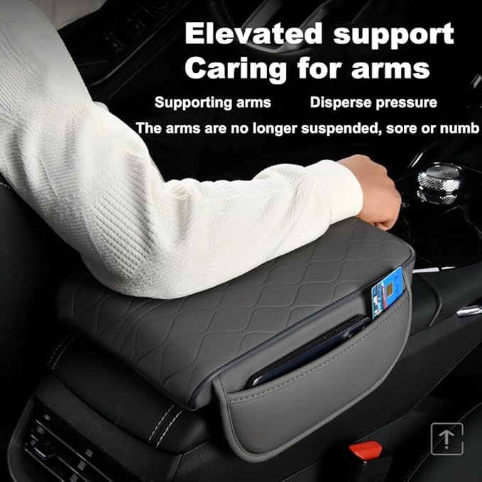 Center Console Armrest Cover Compatible with GMC Sierra1500/2500/3500 2019 2020 2021 2022 2023 2024 Leather Car Armrest Cushion Pad Protector Black Interior Accessories,Black