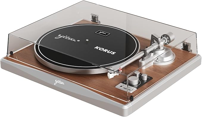 KORUS Record Player with External Speakers, Belt-Drive Turntable 2-Speed