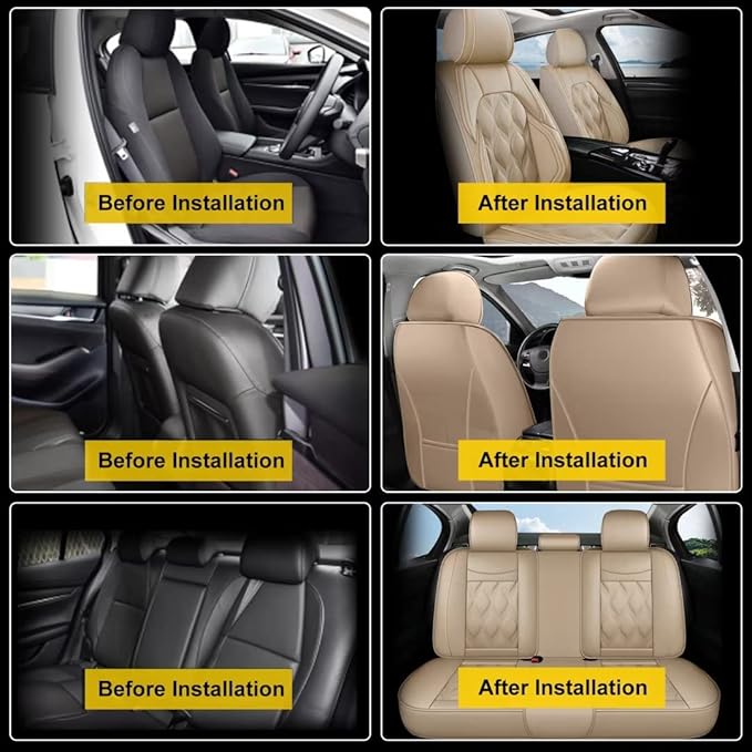AOMSAZTO Car Seat Covers,Full Set 5 Seats Custom Fit for Honda Ridgeline 2006-2025,Faux Leather Automotive Cushion Covers Seat Protector,Airbag Compatible Waterproof (5 Seats Beige)