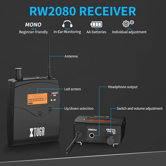 XTUGA RW2080 Wireless in Ear Monitor System 8 Bodypacks UHF IEM System