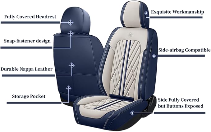 Premium Nappa Leatherette Car Seat Cover Set Custom Fit for Honda CR-V CRV 2000-2023 2024 2025 2026 Water-Proof Breathable Faux Leather Seat Cushion Protectors (Full Set 5 Seats,Black Blue)