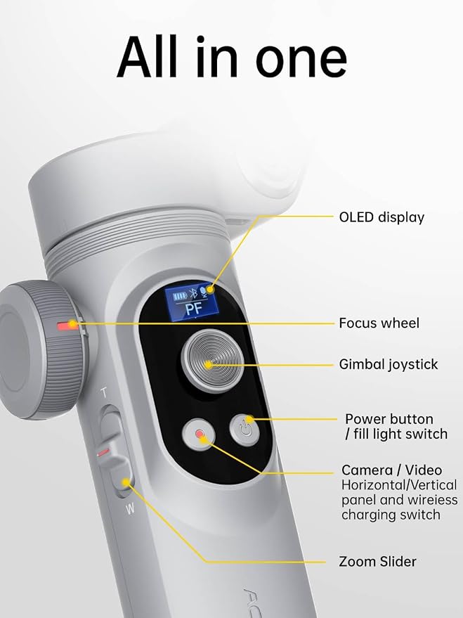 Gimbal Stabilizer for Smartphone, 3-Axis Portable iPhone Gimbal w/OLED Display