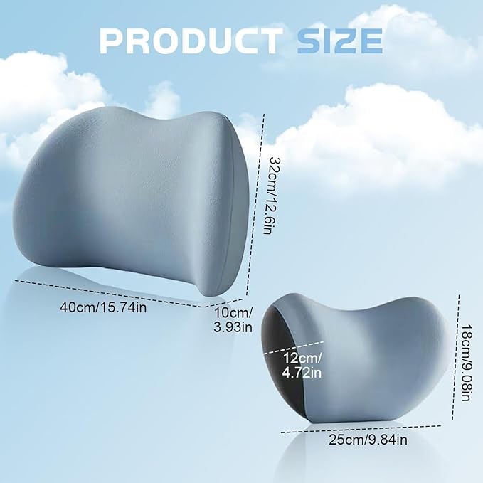 Headrest Lumbar Pillows Car Seat for Honda HRV CRV CRZ BRV 2001-2025, Ergonomic Neck Back Support Cushion, Comfortable Breathable Washable Cover, Memory Foam,Black