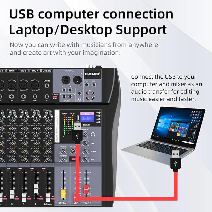 G-MARK MR80S Audio Mixer Interface USB Bluetooth Mixing Console 8 Channel 48V