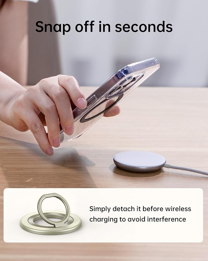 SYNCWIRE Magnetic Phone Ring Holder for MagSafe, 360° Rotation Cell Phone Grip Stand Finger Ring Kickstand Two-Sided Magnet Compatible with iPhone 17 Pro Max 16 15 14 13 12 MagSafe Accessories