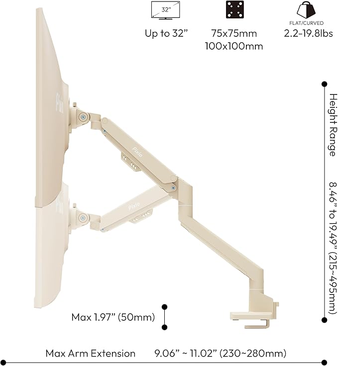 Pixio PS1S Wave Beige Single Monitor Arm Stand Desk Mount
