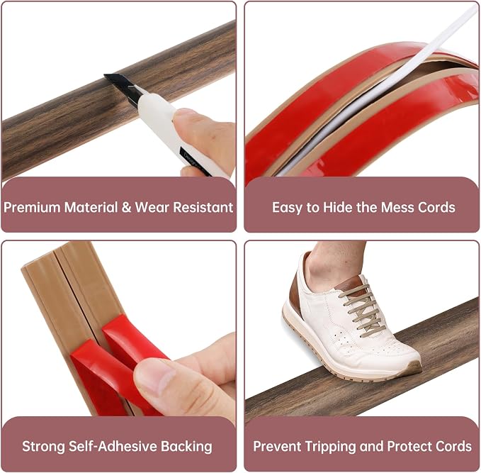 Floor Cord Cover Self Adhesive Cord Hider Floor Extension Cord Covers