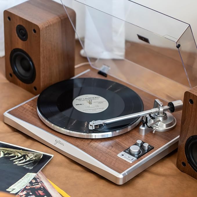 KORUS Record Player with External Speakers, Belt-Drive Turntable 2-Speed