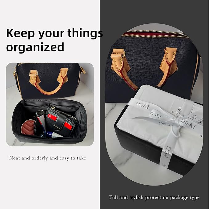 DGAZ Silk Purse Organizer Insert Fits LV Speedy 16/20/25/30/35/45 bags,Silky Smooth Bag Organizer,Luxury Handbag & Tote Shaper(Black,SP20)