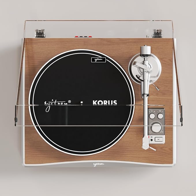KORUS Record Player with External Speakers, Belt-Drive Turntable 2-Speed
