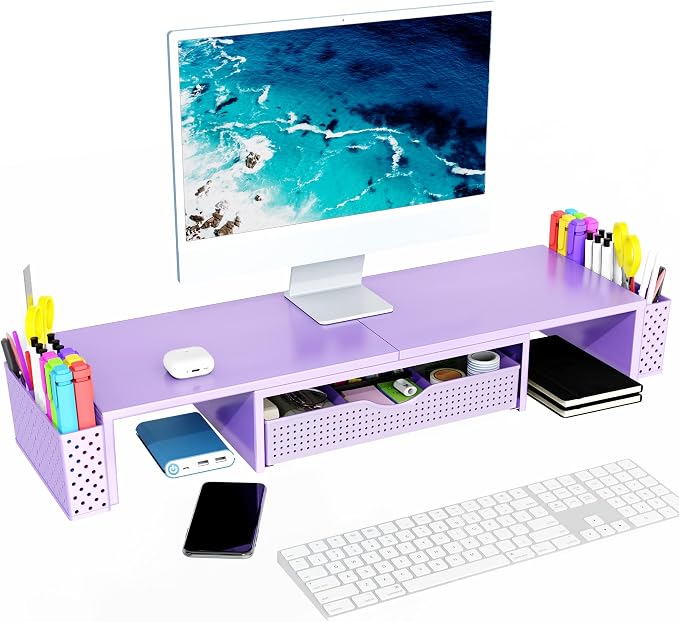 Spacrea Metal Desk Organizers and Accessories, Dual Monitor Stand Riser