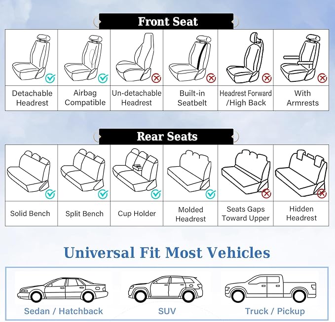 Coverado Front Seat Covers, 2-Pack Luxury Diamond Leather Car Seat Cover with Carbon Fibre Weave Design, Waterproof Car Seat Protectors, Black Driver Seat Covers Universal Fit for Cars SUV Trucks