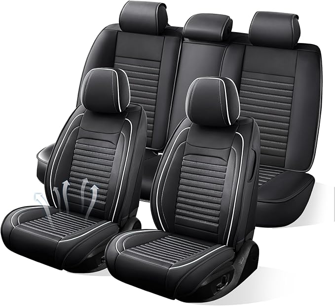 Car Seat Covers Full Set Fit for Toyota Camry 2001-2026, Premium Faux Leather Car Seat Protector, Breathable, Anti-Slip, Comfortable & Durable (Black&White,Full Set)