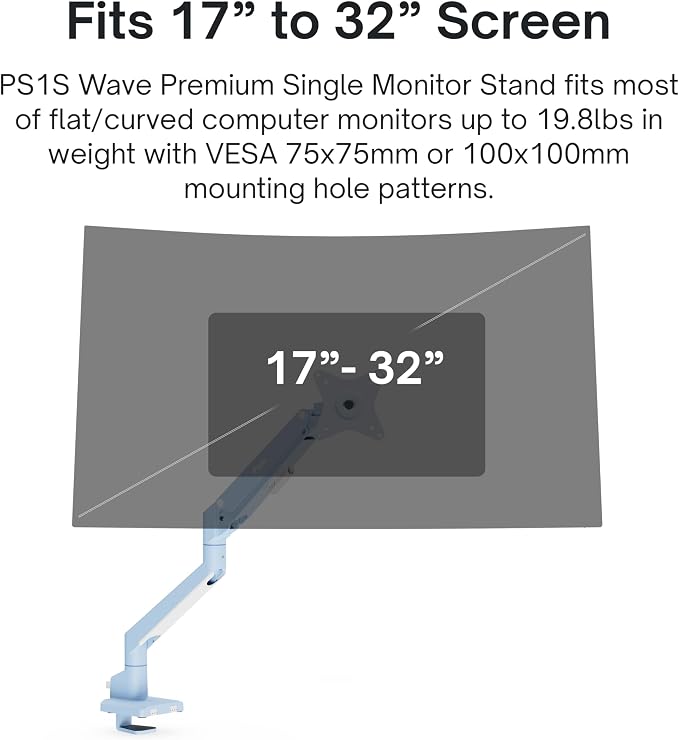 Pixio PS1S Wave Blue Single Monitor Arm Stand Desk Mount