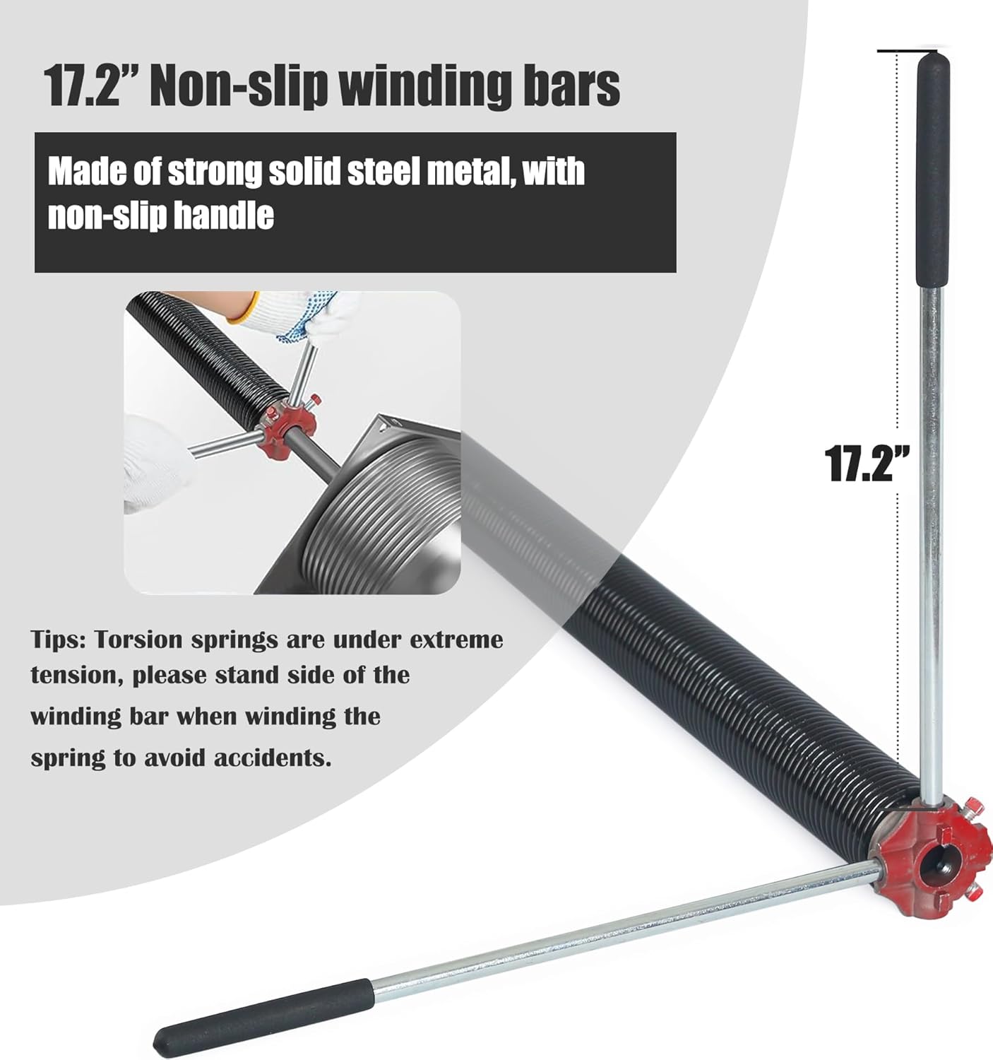 Garage Door Torsion Spring Set, Pair of 2" Electrophoresis Coated Garage Door Springs Replacement with 2 Non-Slip Winding Bars and Bearing, Minimum 16000 Cycles (.207x2x23")