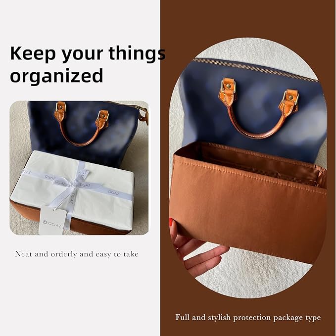 DGAZ Silk Purse Organizer Insert Fits LV Speedy 16/20/25/30/35/40/45 bags,Silky Smooth Bag Organizer,Luxury Handbag & Tote Shaper(Gold,SP40)