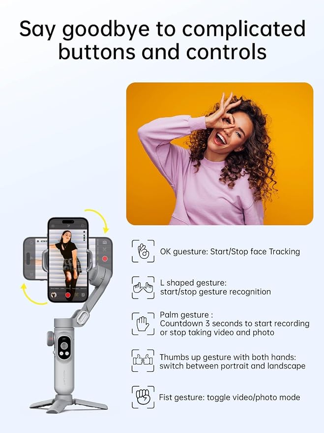Gimbal Stabilizer for Smartphone, 3-Axis Portable iPhone Gimbal w/OLED Display