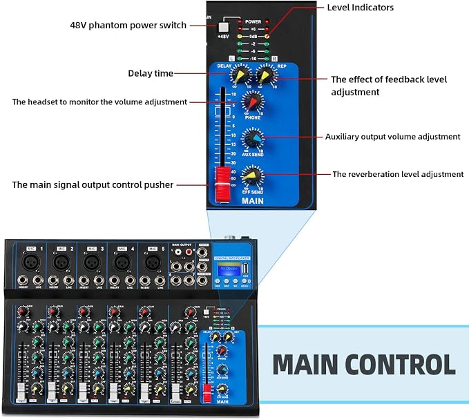Depusheng HT7 Bluetooth Portable Audio Mixer w/USB DJ Sound Mixing Console MP3
