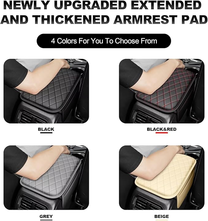 Upgraded Car Center Console Cover Fit for Corolla Cross Faux Leather Car Armrest Cover Cushion with 2 Storage Bags,Car Armrest Storage Box Interior Accessories(Black&Redline)