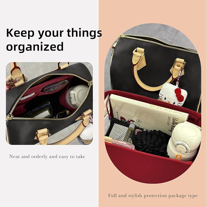 DGAZ Silk Purse Organizer Insert Fits LV Speedy 16/20/25/30/35/45 bags,Silky Smooth Bag Organizer,Luxury Handbag & Tote Shaper(Wine Red,New nano 16)