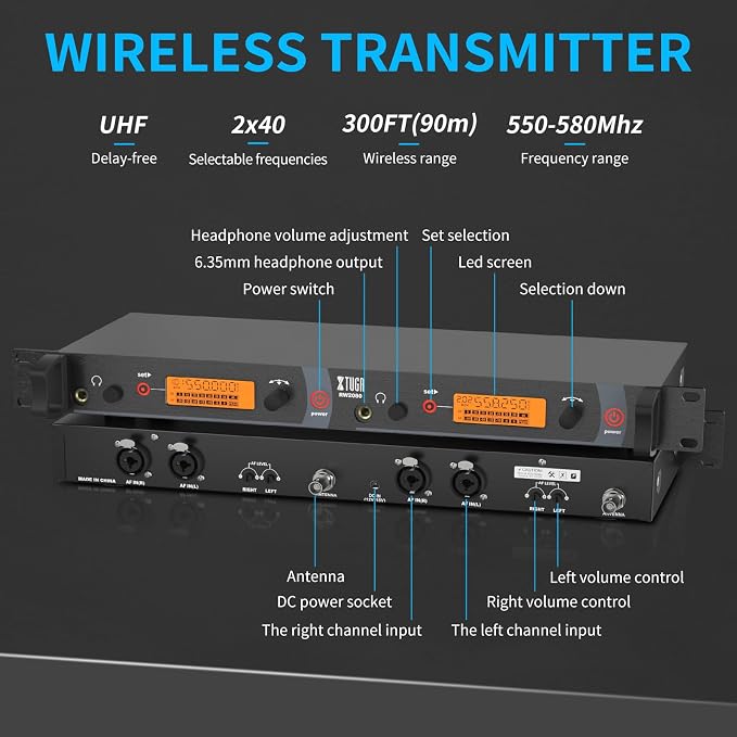 XTUGA RW2080 Wireless in Ear Monitor System 8 Bodypacks UHF IEM System