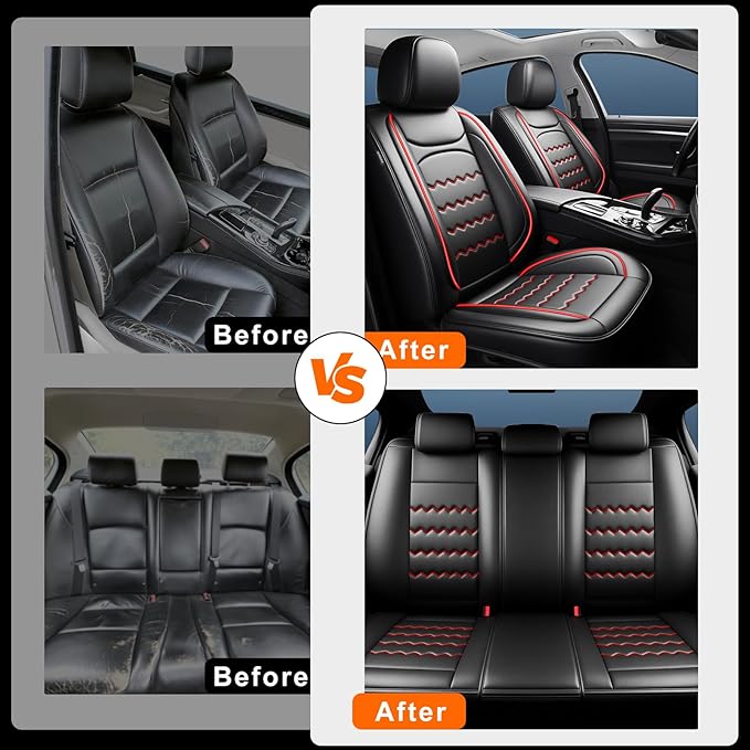 CX-5 Seat Covers Custom Fit for Mazda CX-5 2013-2025 2026, Full Coverage Leather Waterproof Breathable Seat Covers, Automotive Seat Protectors, Airbag Compatible(Full Set Seats, Red & Black)