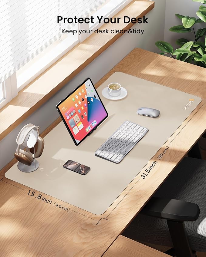 ProtoArc Leather Desk Mat, Large Mouse Pad- 31.5×15.8 inch, Non-Slip PU Leather