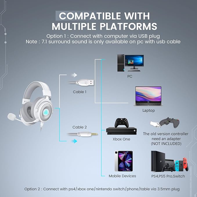 EKSA USB Gaming Headset for PC, Computer Headphones
