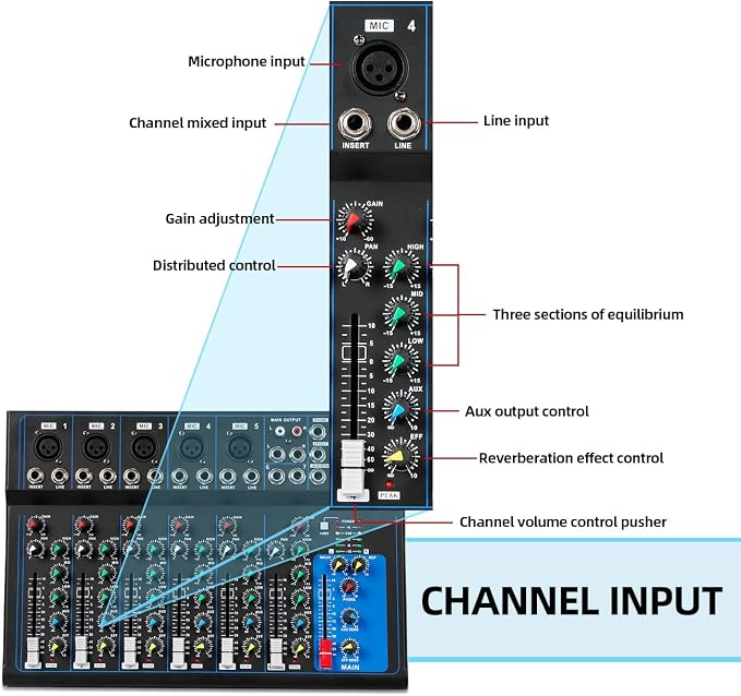 Depusheng HT7 Bluetooth Portable Audio Mixer w/USB DJ Sound Mixing Console MP3