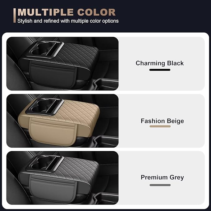 Center Console Cover Fit for Avalon Faux Leather Car Armrest Cushion with Storage Bags, Cup Holder & Phone Storage Multifunctional Middle Console Cover(Grey)