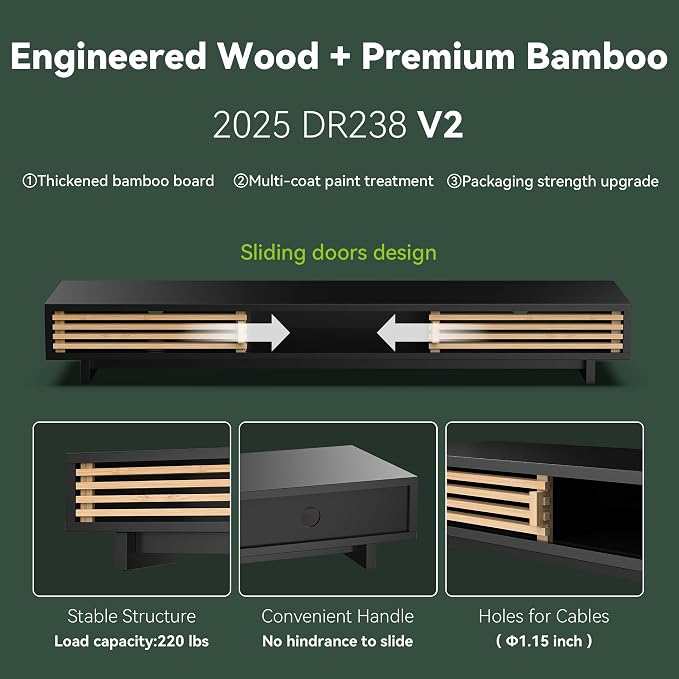 Dual Monitor Stand Riser with Sliding Door, Double Computer Laptop Stand Desk
