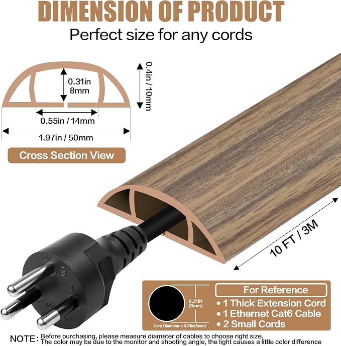 Floor Cord Cover Self Adhesive Cord Hider, 10FT Cable Management, Extension