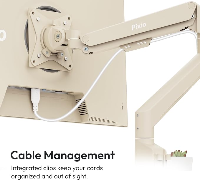 Pixio PS1S Wave Beige Single Monitor Arm Stand Desk Mount