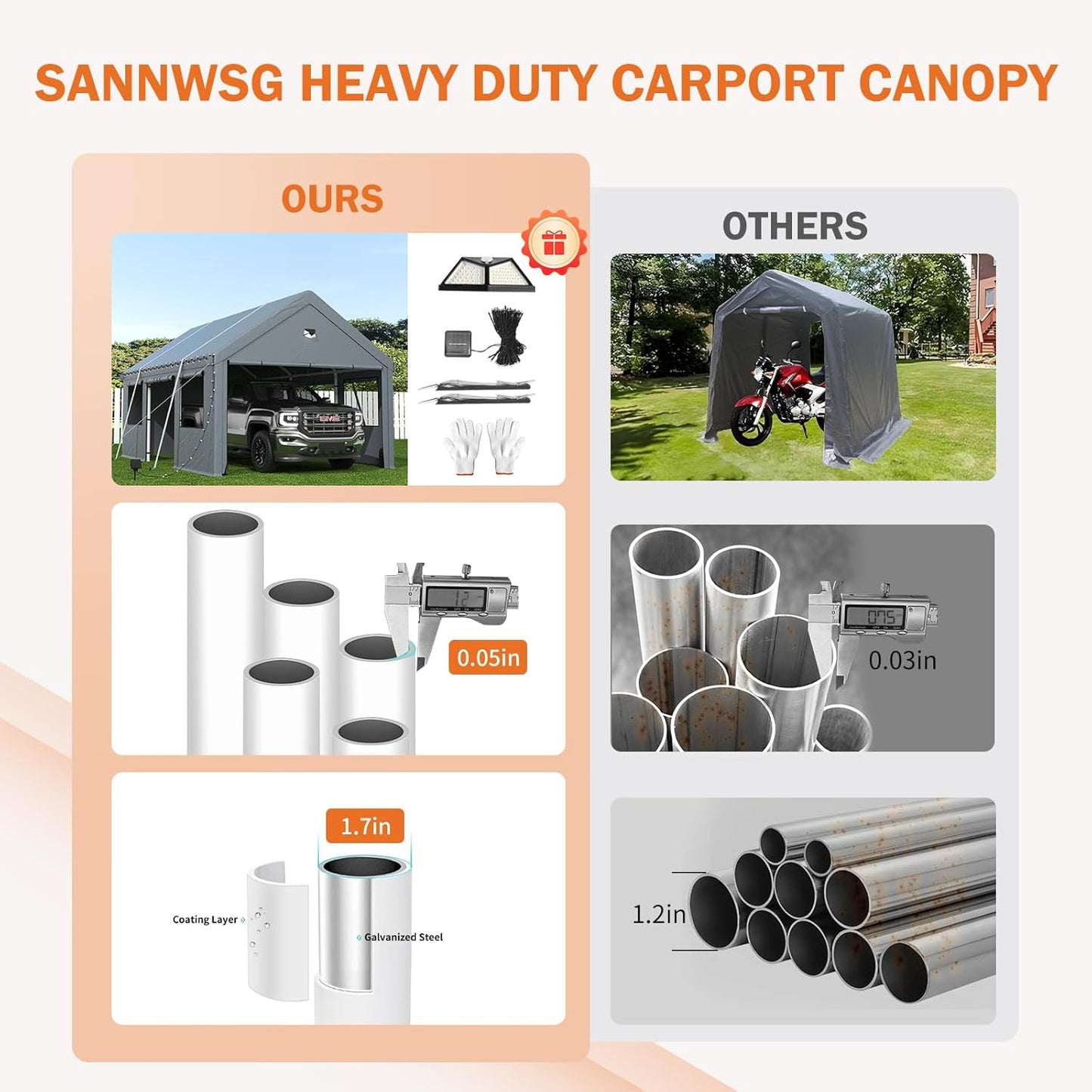 Carports 10X16 Heavy Duty,Portable Car Port Garage,Carport Canopy with Side Doors,Outdoor Car Shelter All Weather,Grey