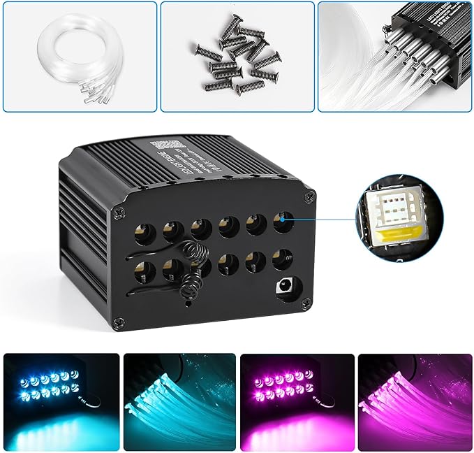 Car Starlight Headliner Kit, 16W Twinkle & Meteor Star Ceiling Lights, 2 in 1 Fiber Optic Light Engine 1100pcs*0.02in*9.8ft+240 RGBW Shooting Stars Lights for Car Home Roof Décor