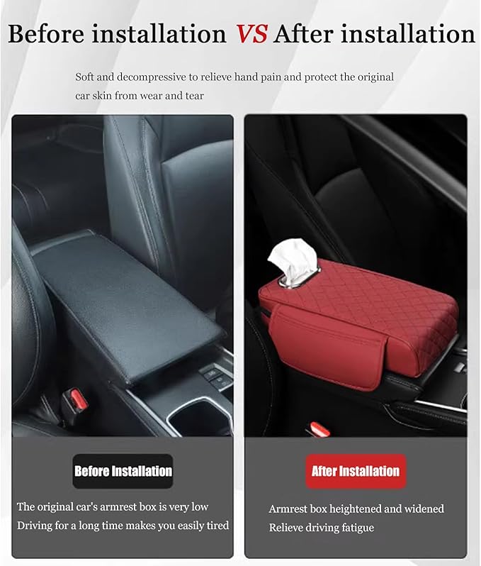 Car Center Console Cover for Fiat 500L (Type 330) 2012-2021, Leather Car Arm Rest Cover, Car Armrest Cushion with 2 Storage Bags Car Center Console Armrest Pad, B Black