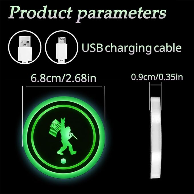Sports LED Cup Holder Lights for Car,2Pcs LED Light Up Cup Holder Coasters with USB Charging 7 Colors 3 Modes,Waterproof Interior Atmosphere Lamp,Car Decor Accessories Sports Gifts for Women Men