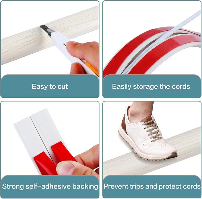 Floor Cord Cover Self Adhesive Cord Hider Floor Extension Cord Covers