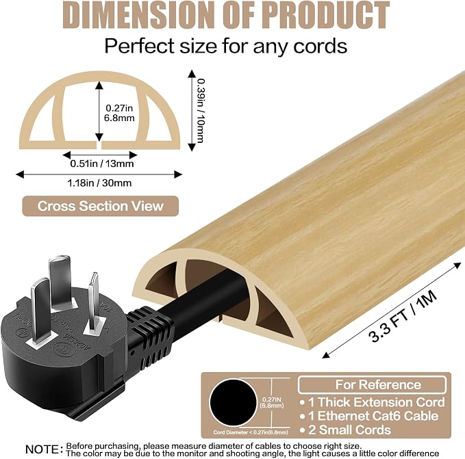 Floor Cord Cover Self Adhesive Cord Hider, 3.3FT Cable Management, Extension