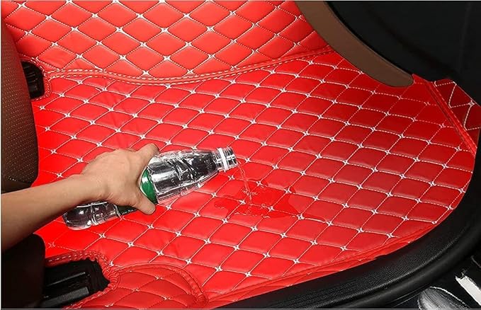Custom Personalized Floor Mats for Cars,Luxury Full Coverage All Weather Car Floor Mats,Anti-Slip Leather Car Mat Set ,Custom Floor Mats for 99% of Cars, Trucks & SUVs (red)