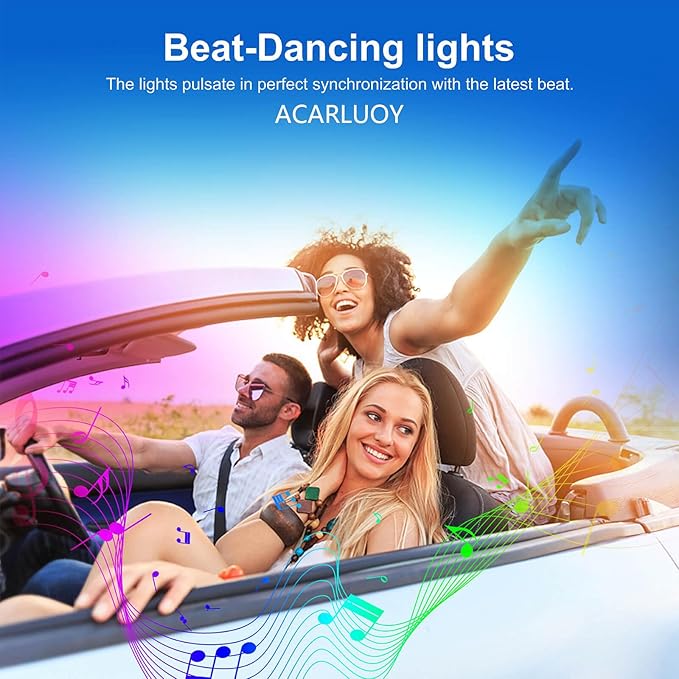 Acrylic Car LED Ambient Light, Fiber Optic Interior Light Strip, 24 Million Types, Ambient Light KKT that Swings with The Melody of Music (RGB Color 6 in 1)